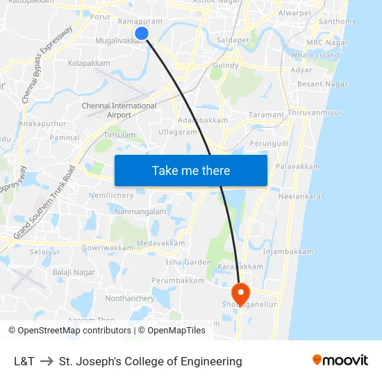 L&T to St. Joseph's College of Engineering map