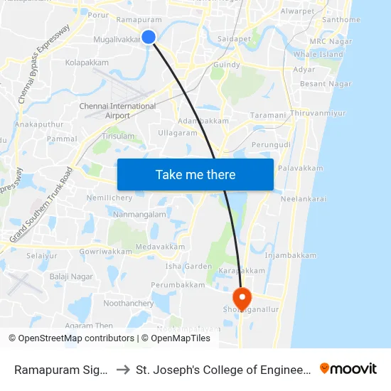 Ramapuram Signal to St. Joseph's College of Engineering map