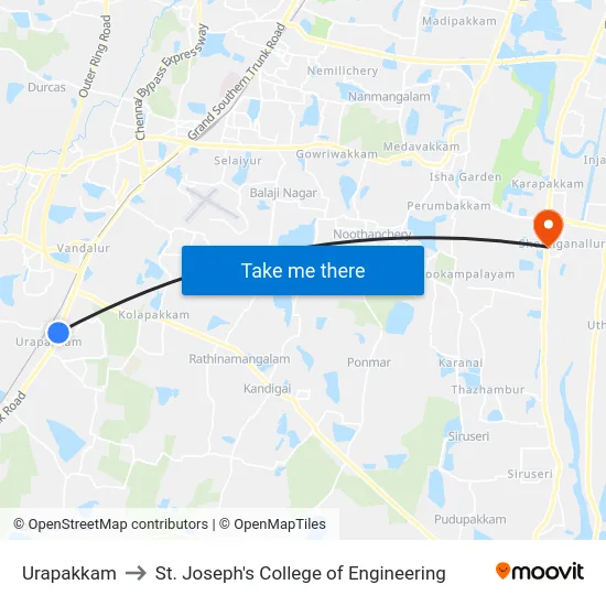 Urapakkam to St. Joseph's College of Engineering map