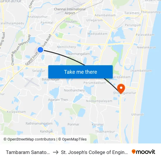 Tambaram Sanatorium to St. Joseph's College of Engineering map