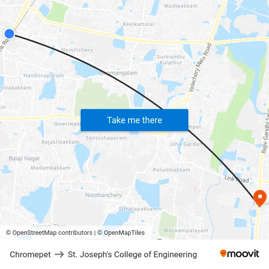 Chromepet to St. Joseph's College of Engineering map