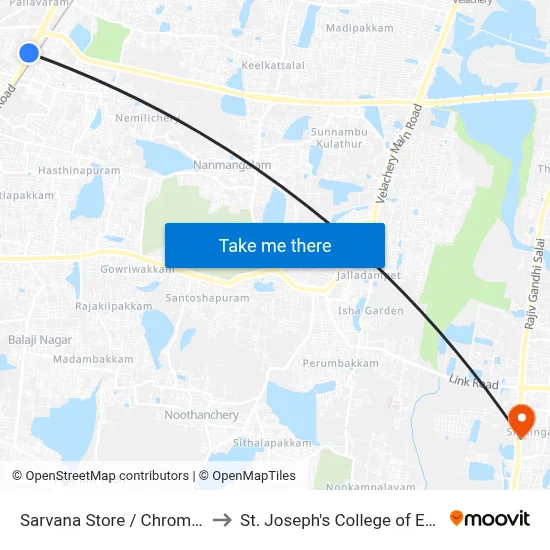 Sarvana Store / Chromepet E.S.I to St. Joseph's College of Engineering map