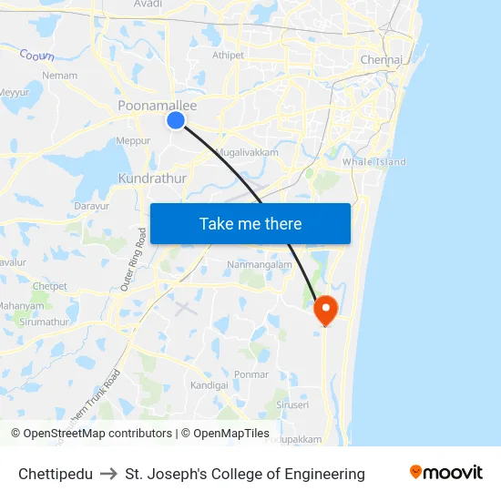 Chettipedu to St. Joseph's College of Engineering map