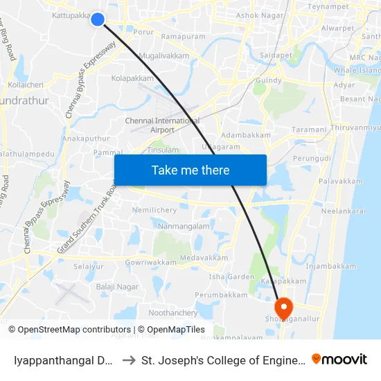 Iyappanthangal Depot to St. Joseph's College of Engineering map