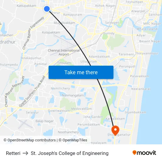 Retteri to St. Joseph's College of Engineering map