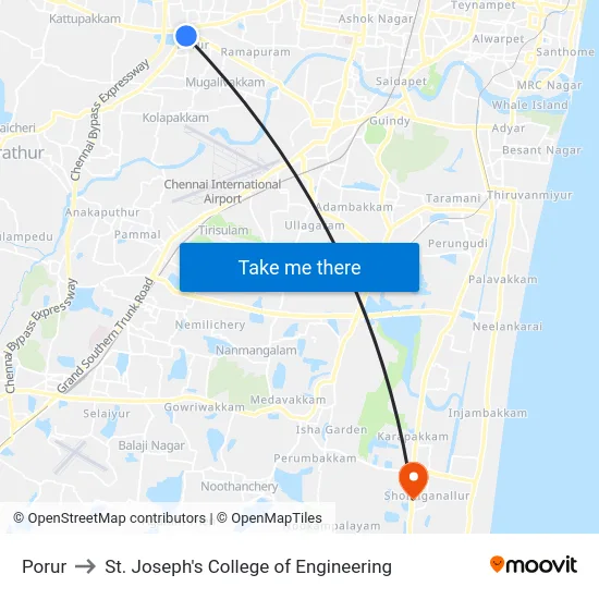 Porur to St. Joseph's College of Engineering map