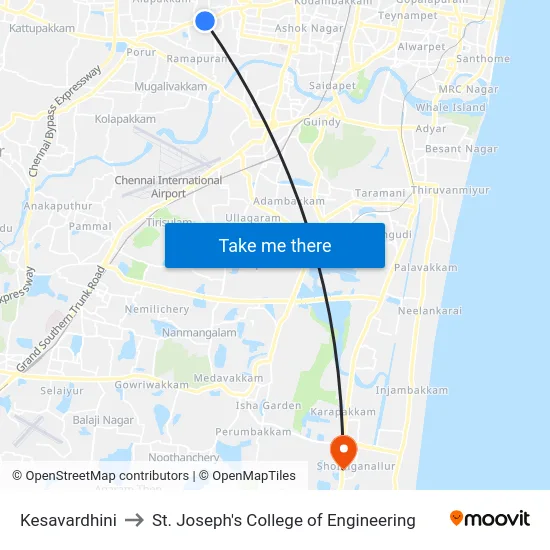 Kesavardhini to St. Joseph's College of Engineering map