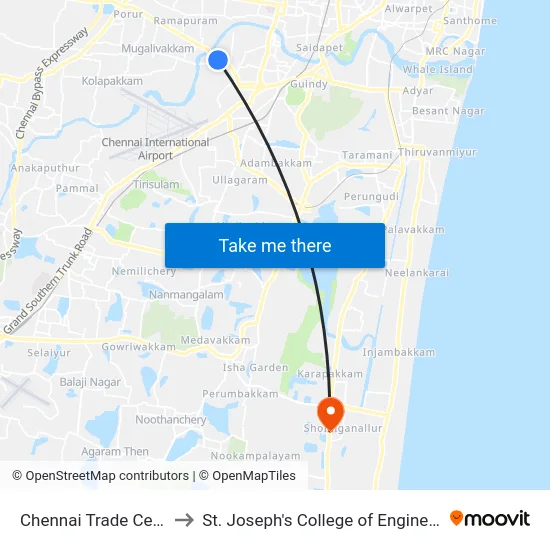 Chennai Trade Centre to St. Joseph's College of Engineering map