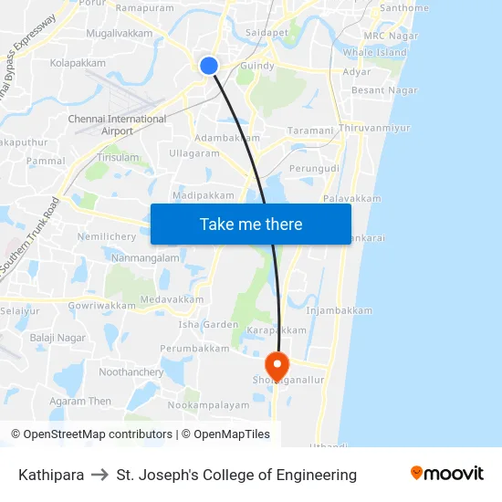 Kathipara to St. Joseph's College of Engineering map