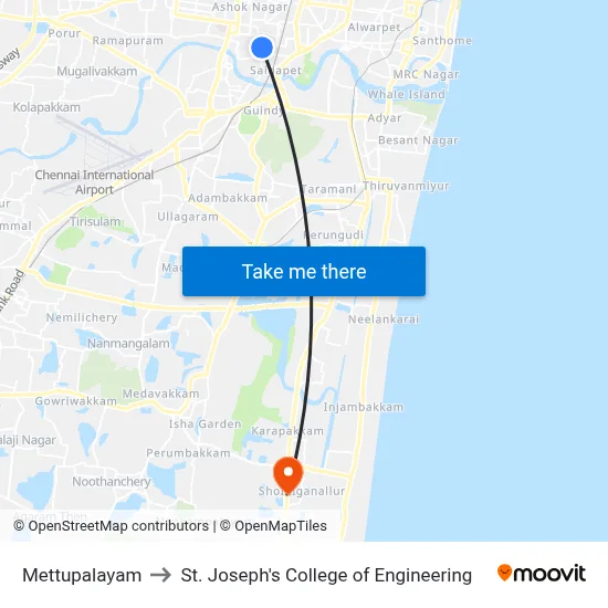 Mettupalayam to St. Joseph's College of Engineering map
