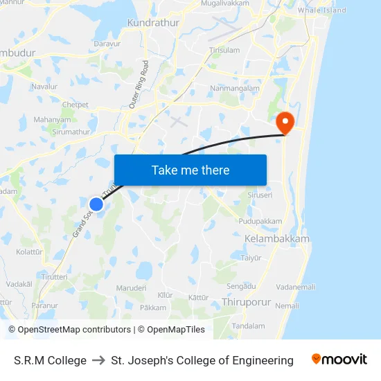 S.R.M College to St. Joseph's College of Engineering map