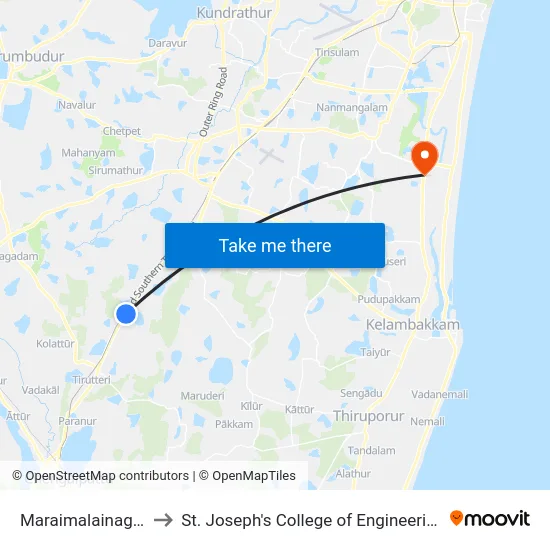 Maraimalainagar to St. Joseph's College of Engineering map