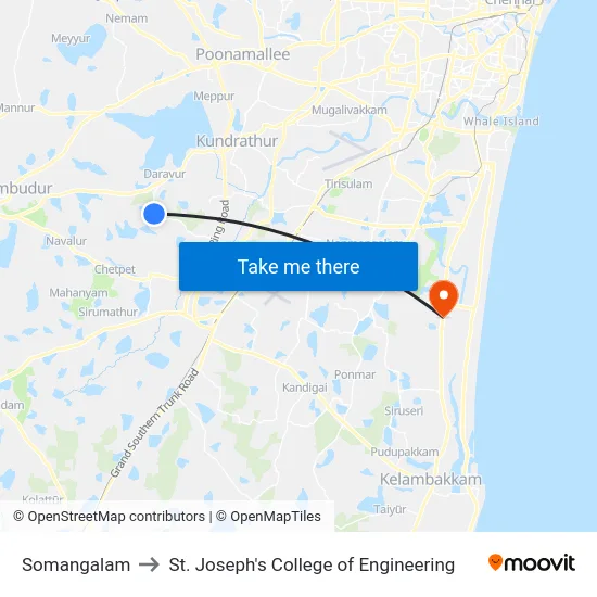 Somangalam to St. Joseph's College of Engineering map