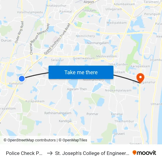 Police Check Post to St. Joseph's College of Engineering map