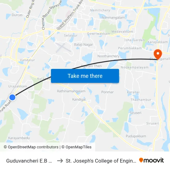 Guduvancheri E.B Office to St. Joseph's College of Engineering map