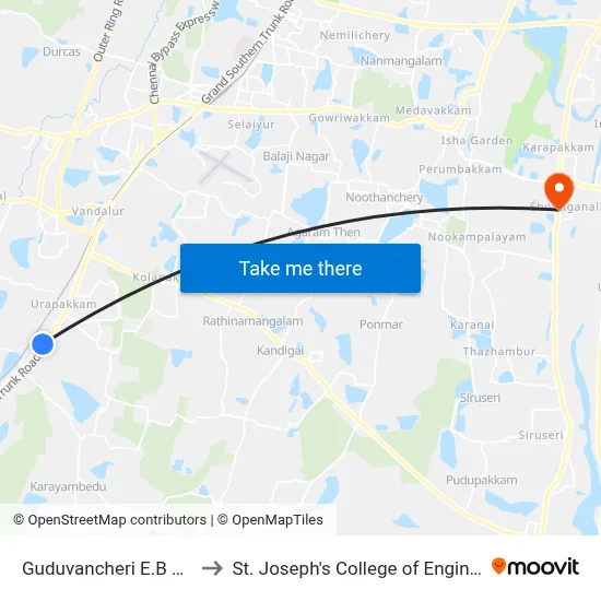 Guduvancheri E.B Office to St. Joseph's College of Engineering map