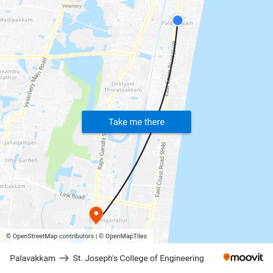 Palavakkam to St. Joseph's College of Engineering map