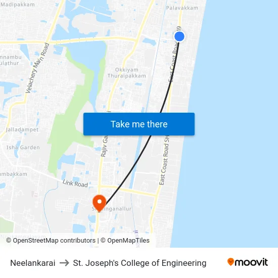 Neelankarai to St. Joseph's College of Engineering map