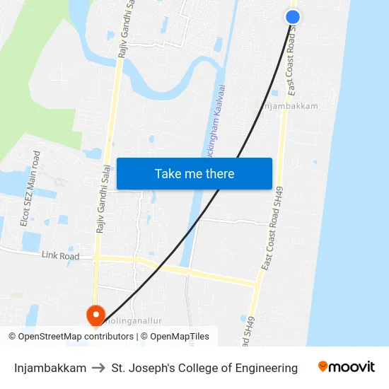 Injambakkam to St. Joseph's College of Engineering map