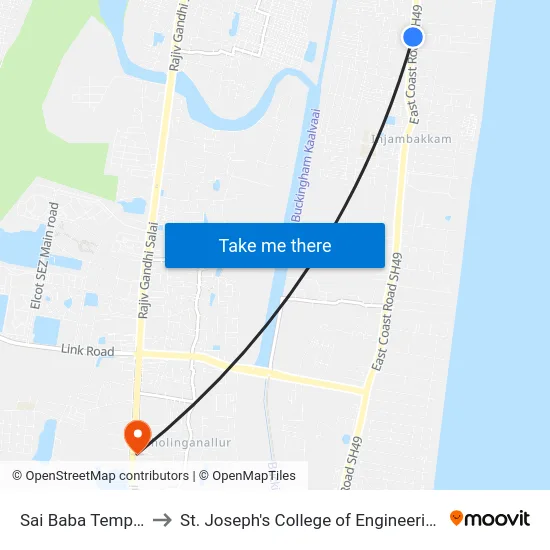 Sai Baba Temple to St. Joseph's College of Engineering map