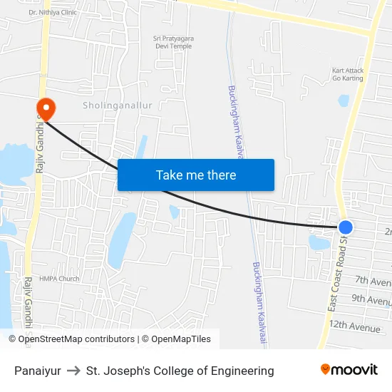 Panaiyur to St. Joseph's College of Engineering map