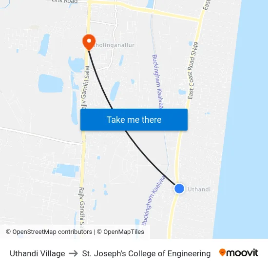 Uthandi Village to St. Joseph's College of Engineering map