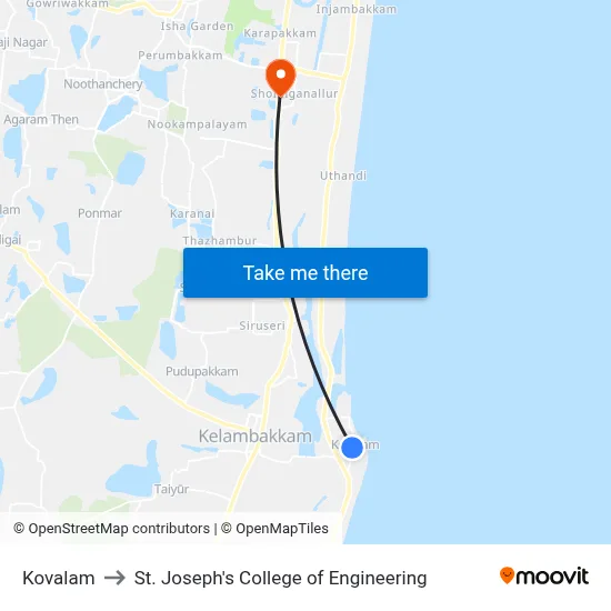 Kovalam to St. Joseph's College of Engineering map