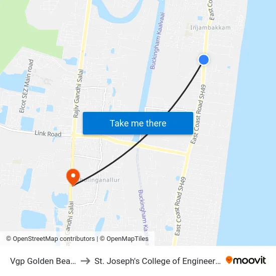 Vgp Golden Beach to St. Joseph's College of Engineering map