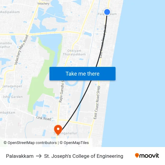 Palavakkam to St. Joseph's College of Engineering map