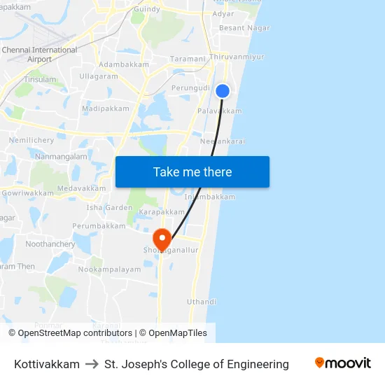 Kottivakkam to St. Joseph's College of Engineering map