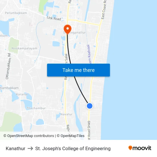 Kanathur to St. Joseph's College of Engineering map