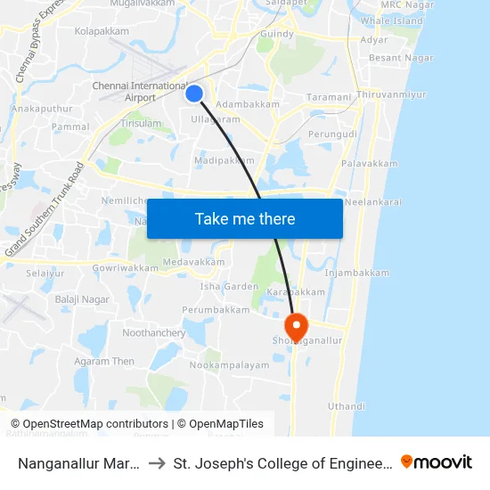 Nanganallur Market to St. Joseph's College of Engineering map