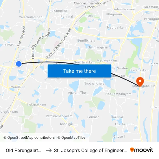 Old Perungalathur to St. Joseph's College of Engineering map