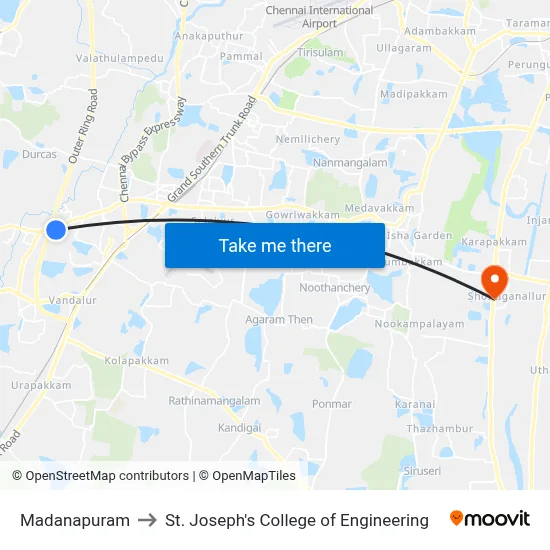 Madanapuram to St. Joseph's College of Engineering map