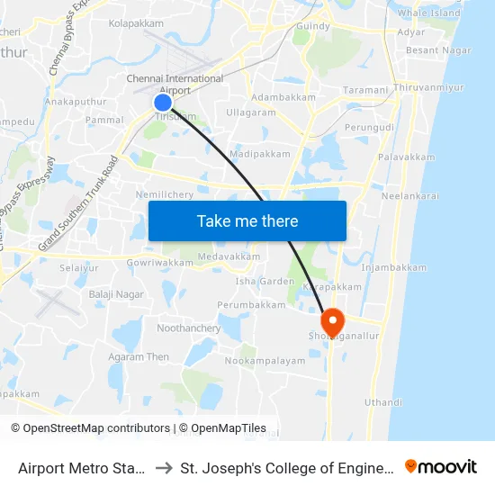 Airport Metro Station to St. Joseph's College of Engineering map