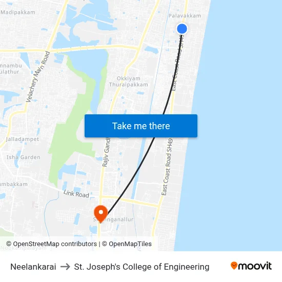 Neelankarai to St. Joseph's College of Engineering map
