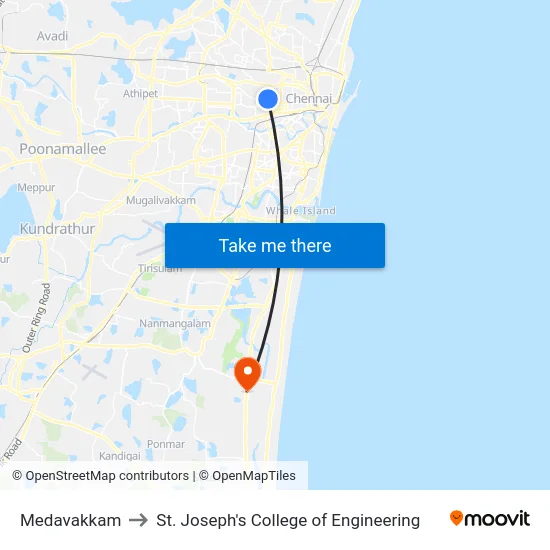 Medavakkam to St. Joseph's College of Engineering map