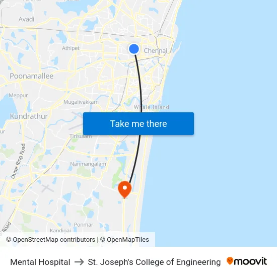Mental Hospital to St. Joseph's College of Engineering map