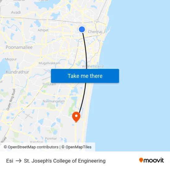 Esi to St. Joseph's College of Engineering map