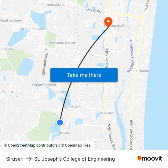 Siruseri to St. Joseph's College of Engineering map