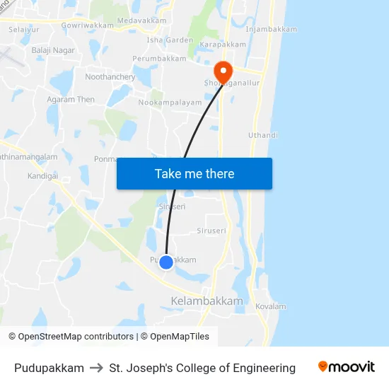 Pudupakkam to St. Joseph's College of Engineering map