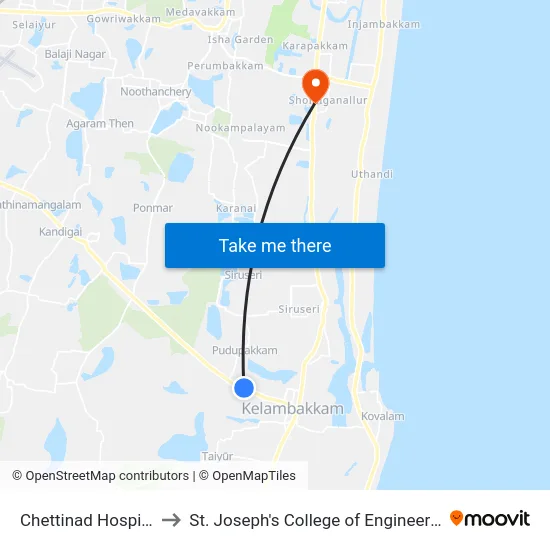 Chettinad Hospital to St. Joseph's College of Engineering map