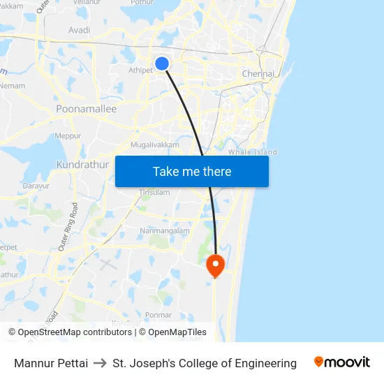 Mannur Pettai to St. Joseph's College of Engineering map