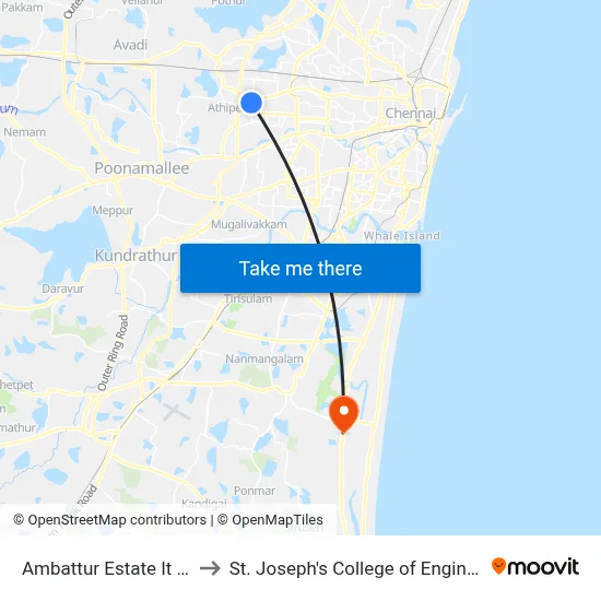 Ambattur Estate It Park to St. Joseph's College of Engineering map