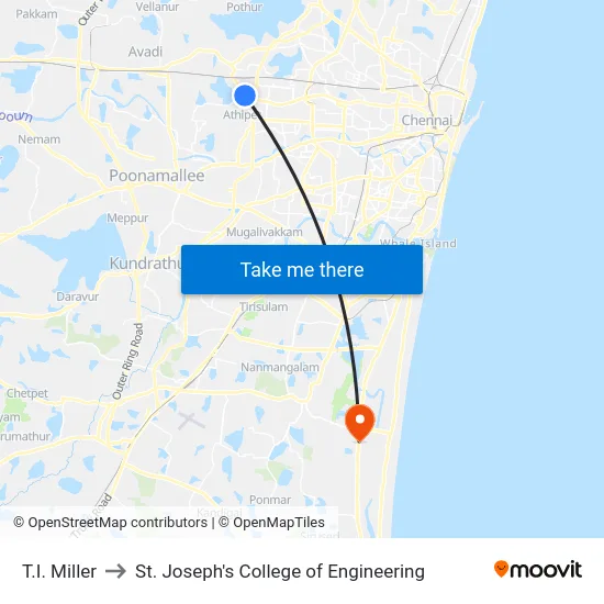 T.I. Miller to St. Joseph's College of Engineering map