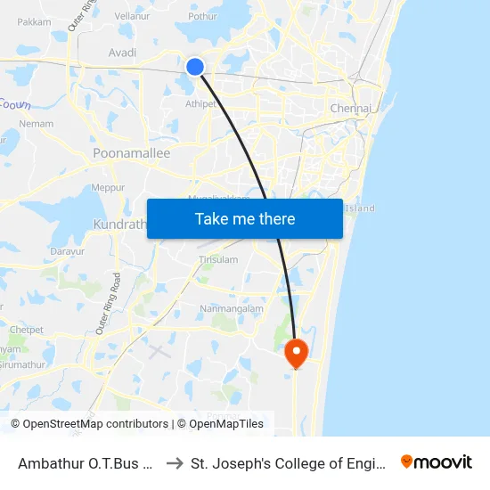Ambathur O.T.Bus Stand to St. Joseph's College of Engineering map
