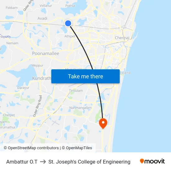 Ambattur O.T to St. Joseph's College of Engineering map