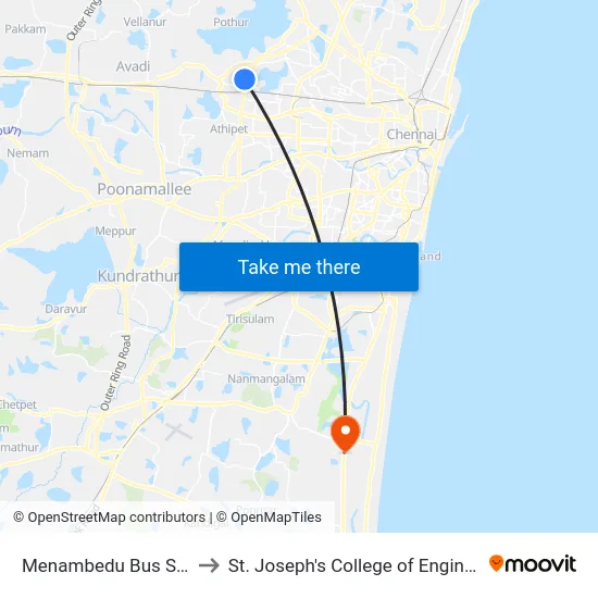 Menambedu Bus Stand to St. Joseph's College of Engineering map