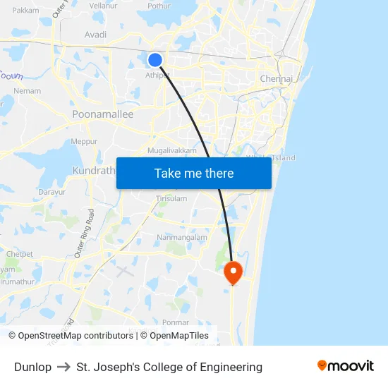 Dunlop to St. Joseph's College of Engineering map