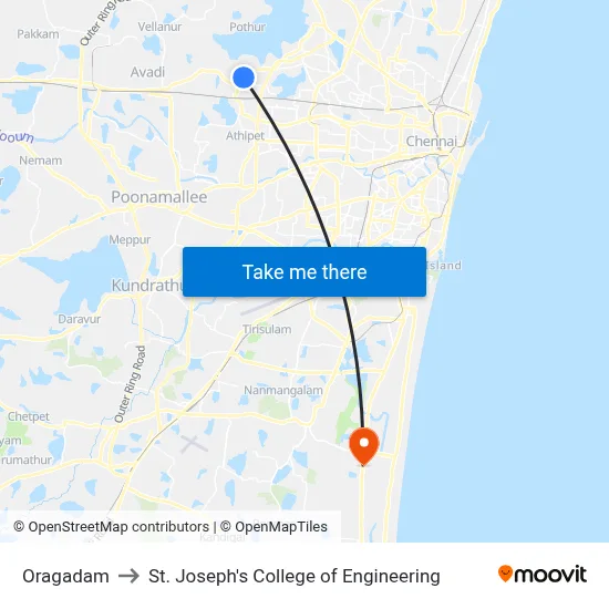 Oragadam to St. Joseph's College of Engineering map